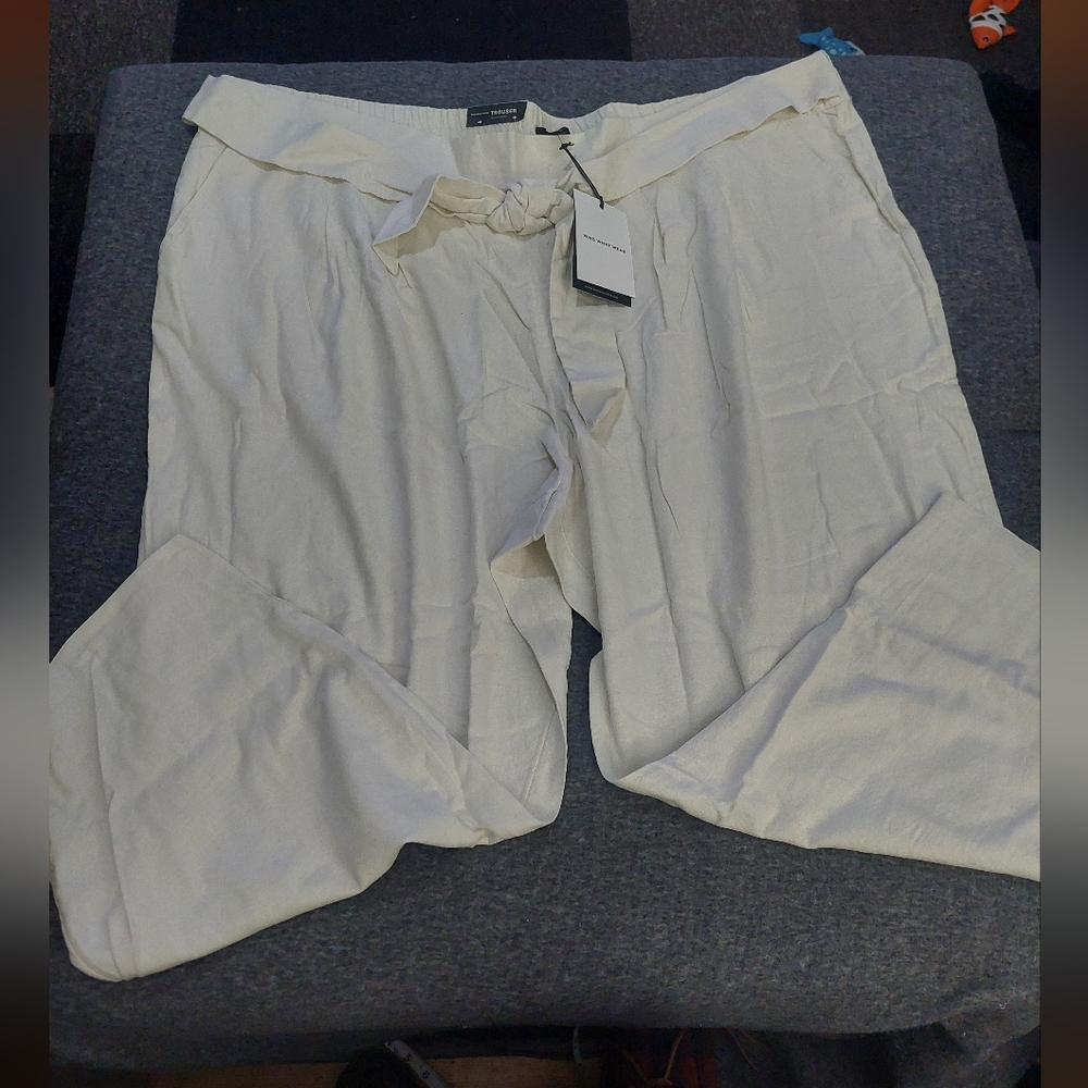 Nwt Who What Where Linen/Rayon Wide Leg Pants 1x in Birch/Cream‎